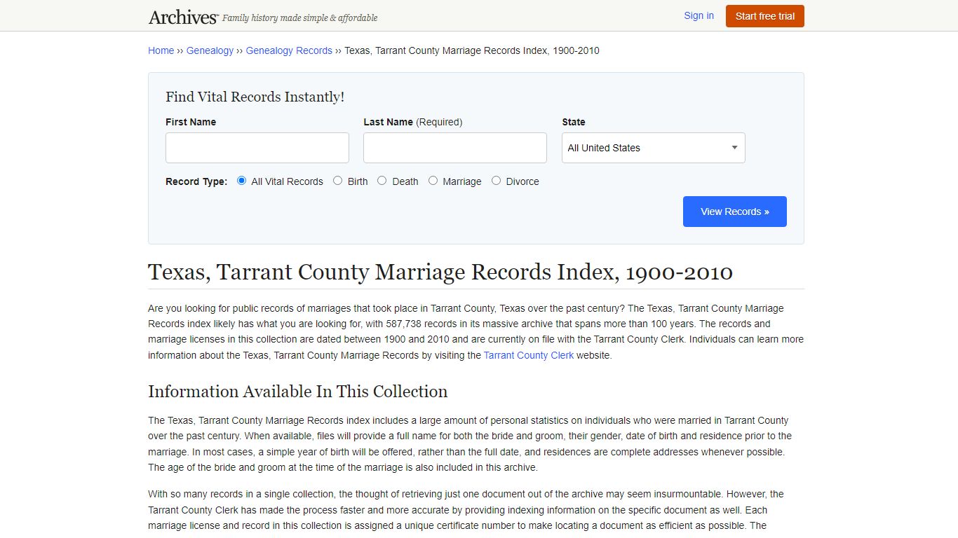 Texas, Tarrant County Marriage Records | Search ...