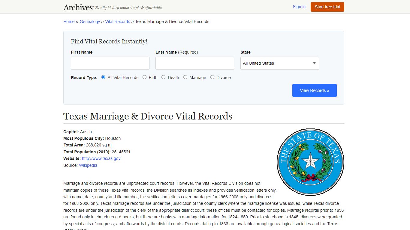 Texas Marriage & Divorce Records | Vital Records